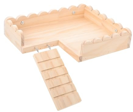 NOLITOY Hamster Spielzeug Aus Holz Natürliche Hamsterplattform Mit Kletterleiter Glatt Polierte Etage Für Hamsterkäfig Dekoratives Kleintier Zubehör Für Zwerghamster Und Meerschweinchen