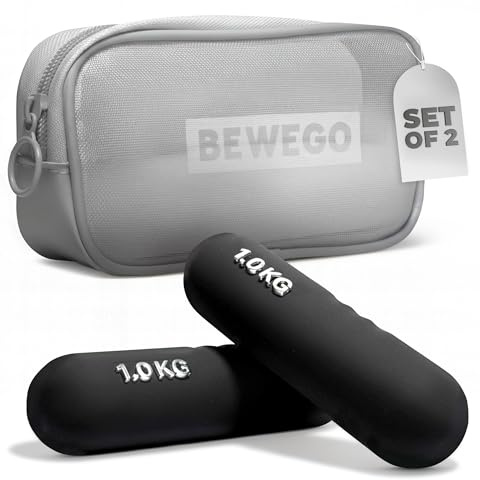 Bewego Hanteln Set 2x1 kg – Kurzhanteln / Kurzhantelset für Zuhause, Fitness & Home Workout, Neopren Handhanteln mit Sandfüllung für Frauen & Männer, Anfänger, Schwarz