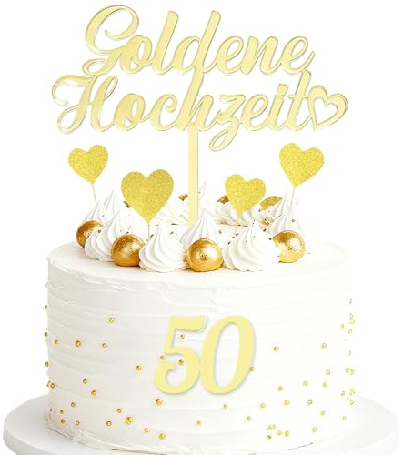 9 Stk. Tortendeko Goldene Hochzeit Deko Cake Topper,50 Hochzeitstag Tortendeko Gold,Goldene Hochzeit Geschenke - Zahl 50 Gold Cake Topper,mit 7 Goldenen Glitzer Herz Tortenstecker