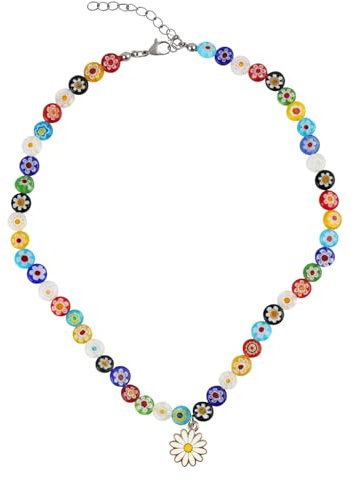 Sariputa Collier Fantaisie Femme Style Boho, Collier De Perles Colorées Avec Pendentif Marguerite, Collier D’Été Réglable En Perles De Verre Pour Filles Et Femmes, Accessoire Bijoux