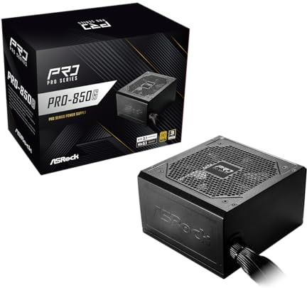 ASRock Fuente de alimentación PRO 850G – 850 W 80 Plus Gold certificado, ATX 3.1 y PCIe 5.1 listo, conector nativo 12V-2x6, ventilador de bajo ruido de 120 mm
