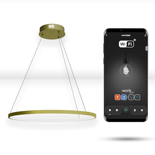 Automat-on LED Pendelleuchte Esstisch Rund 60cm Internal | Hängelampe Esstisch Dimmbar Farbtemperatur Einstellbar Höhenverstellbar bis 130 cm Esstischlampe WiFi Kompatibel mit Alexa & Google Gold