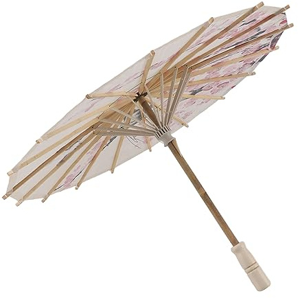 Haofy Parapluie Chinois en Papier huilé de 96,5 Cm de Diamètre, Fait à la Main avec Poignée en Bois Massif, Nervures en Bambou – Motif Fleur de Prunier Traditionnel pour Cérémonie de Mariage,