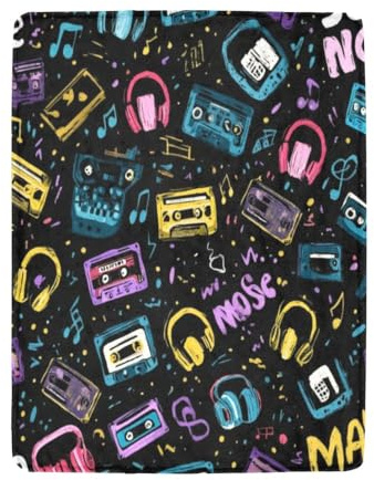 susiyo Retro Music Cassette Dark Throw Blanket 43 x 56 Inches Flannel Fleece Blanket for Couch Sofa Bed,Super Soft Cozy and Luxury Bed Blankets for All Season