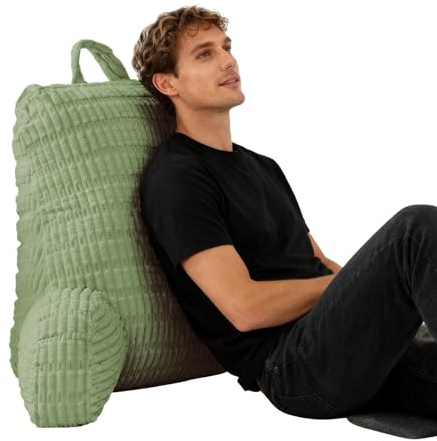 CAIEJSAEN Lesekissen mit RüCkenlehne RüCkenstüTze Geeignet Rückenkissen mit Armlehnen Abnehmbarer für Erwachsene mit Taschen für Bett Und Sofa zum Fernsehen Mobiltelefonen (Green)