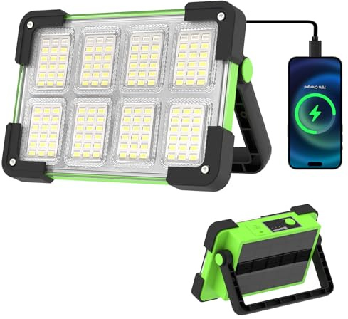 OHAYORI Faro LED Ricaricabile, Faretto a Batteria, Faretto LED Portatile USB, 4 Modalità Lampada da Campeggio, Verde Luce da Lavoro Dimmerabile Impermeabile per Cantiere, Pesca, Tenda, Emergenza