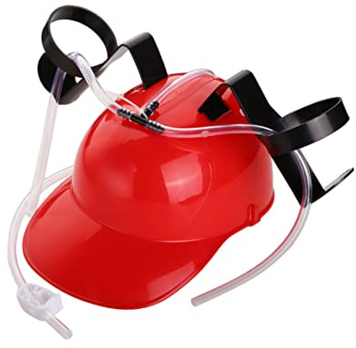 Otbushit Guzzler Casco per Bere Porta lattina Cappello per Bevitore con Cannuccia per Feste di Calcio Halloween Natale Divertimento Rosso
