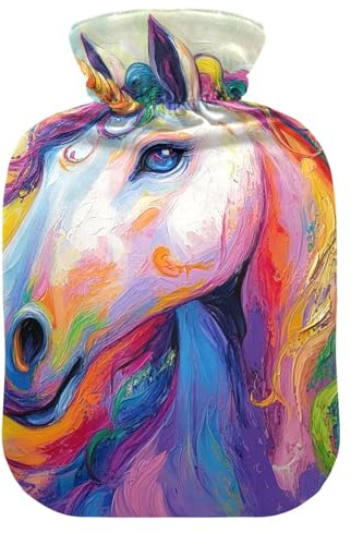 Wärmflaschen mit weichem Bezug, Bett-, Hand-, Fußwärmer, Regenbogen-Einhorn, Wärmbeutel für Nacken- und Schulterschmerzlinderung, mittelgroß