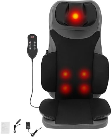 Massagesitzauflage mit Wärme und Vibration, Rückenmassage und Nackenmassage, Massagematte mit Autostromkabel,5 Funktionsmodi, 3-Gangmodus, Rückenmassagegerät für Hause, Büro, Autos