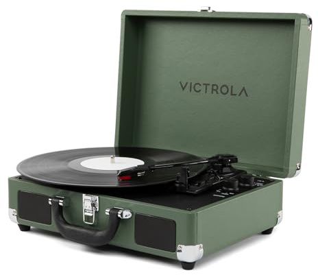 Victrola Journey II (2025 Model) – Bluetooth Suitcase Record Player – Built-in Stereo Speakers with Enhanced Bass, 3-Speed Turntable, Bluetooth Input and Output, RCA & Headphone Outputs (Green)