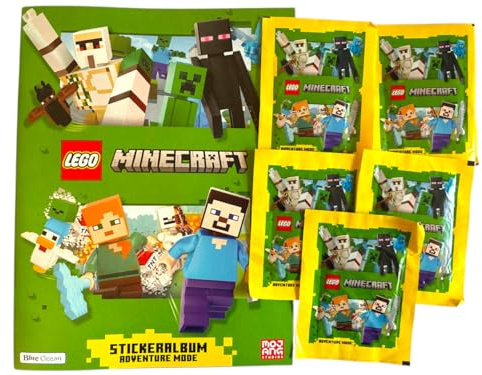 Lego Minecraft Adventure Mode Stickeralbum Blue Ocean im Bundle mit 5X Booster Pack - insgesamt 30 Sticker Sammelkartenspiel TCG