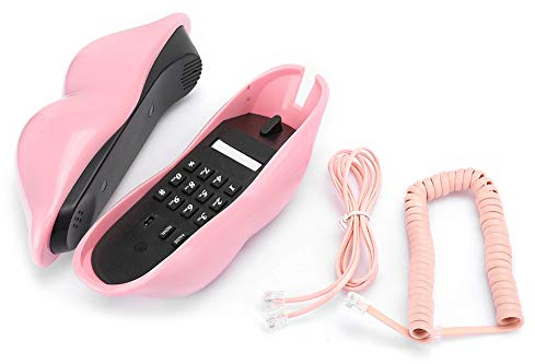 CHEOTIME Lip Telephone, Analog Novelty Mouth Telephone Pink Lips Shape Electroplating Wire Phone Fashionable Home Office Decor, Special Shaped Vintage Old Fashioned Telephone