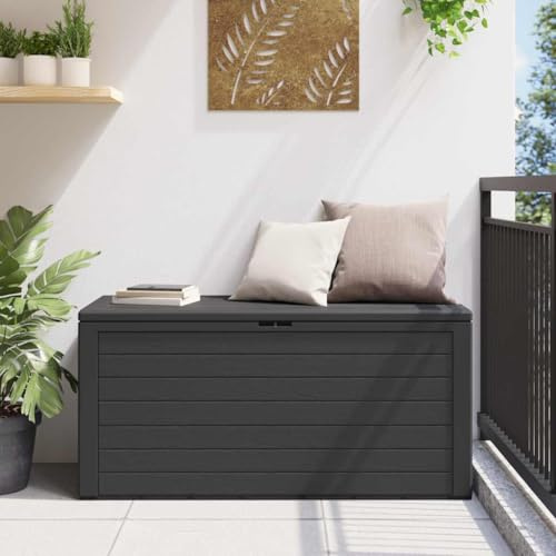 Mokuyary - Caja de almacenaje para jardín, color antracita, 116 x 44 x 55 cm, caja de cojines, para exterior, interior, jardín, balcón, terraza
