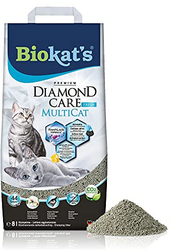 Biokat's Diamond Care MultiCat Fresh Katzenstreu mit Duft - Feine Klumpstreu aus Bentonit mit Aktivkohle speziell für Mehrkatzen-Haushalte - 1 Sack (1 x 8 L)