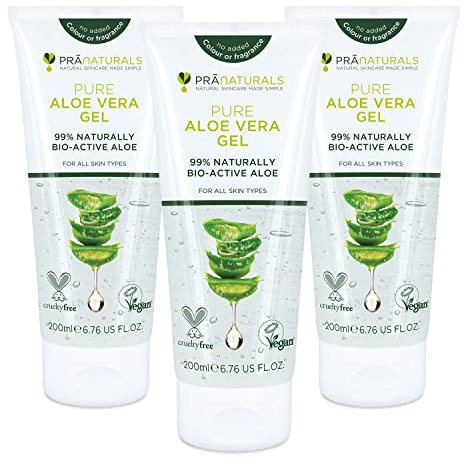 Pranaturals aloe vera gel 200 ml, gel lenitivo & idratante nutriente, idrata danneggiato pelle, assorbe facilmente non grassa o non oleoso (Pacco da 3)