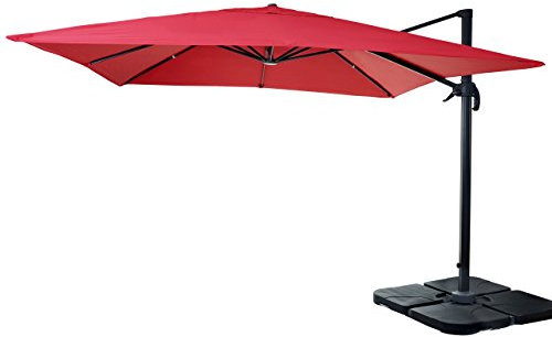 Mendler Sombrilla para gastronomía HWC-A96, sombrilla de 3 x 3 m (4,24 m de diámetro, poliéster, aluminio/acero, 23 kg, color rojo con soporte
