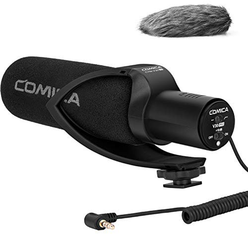 COMICA CVM-V30 PRO Kamera Mikrofon, Professionelles Super-Kardioid Kondensor Shotgun Video Mikrofon mit Low Cut Filter/Windschutz, Externes Richtmikrofon für Sony/Canon/Nikon/Smartphone(Black)