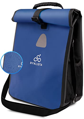 BYKLISTA Fahrradtaschen für Gepäckträger wasserdicht + Reflektoren + Schultergurt – Fahrrad Gepäckträgertasche Fahrradtasche - Satteltaschen für Fahrrad Blau - M