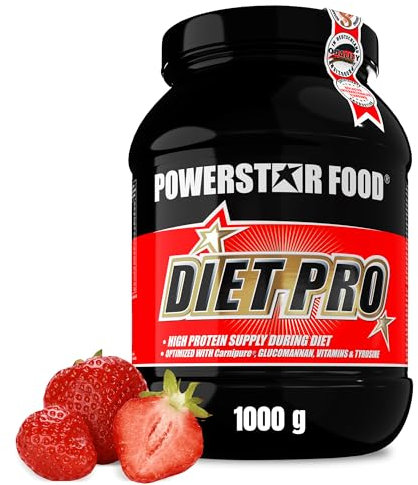 Powerstar Diet Pro 1kg | Diät-Protein-Pulver | Deutscher Herstellung | Mehrkomponenten-Protein-Pulver | Konservierung der Muskelmasse | Sättigender Diät-Eiweiß-Shake mit Glucomannan | Strawberry