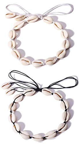 Meetlight 2Pcs Natural Shell Choker Hawaii Cowrie Shell Collana Set Beach Seashell Gioielli fatti a mano per ragazze donne con bianco e nero lungo cavo di cera, Conchiglia (2pcs-B)