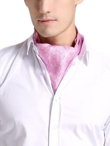 Prettystern Herren Krawattenschal aus 100% Seide Business Halstuch Schalkrawatte 2-lagig ascot Lavallière-Schal Paisley 7. Rosa Paisley