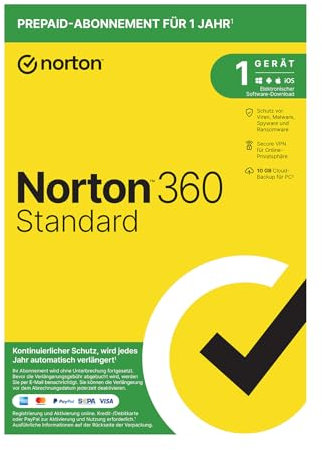 Norton 360 Standard 2025 | 1 Gerät | 1 Jahr | Aktivierungscode in Originalverpackung