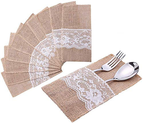 Bestecktasche aus natürlicher Jute, für Messer, Gabeln, Besteck, Hochzeit, Weihnachten, Party, Dekoration, Tischbesteck, 10 Stück