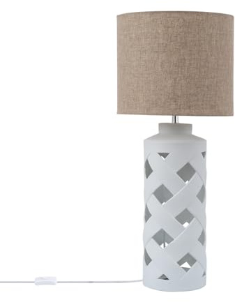 LEDKIA LIGHTING - Tischlampe Makalu | Elegantes Design | E27-LED kompatibel | Vielseitige Beleuchtung für Wohnzimmer & Küche | Keramik & Stoff, Weiß
