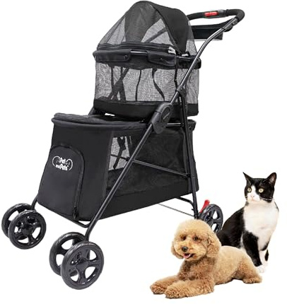PETIQUE Pet & Pets Doppeldecker Haustier-Buggy, Schwarz