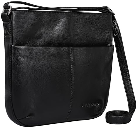 STILORD Lucy Crossbody Bag Damen Leder Vintage Ledertasche Umhängetasche Modern für Freizeit Ausgehen Shopping Handtasche Echtleder Farbe:schwarz