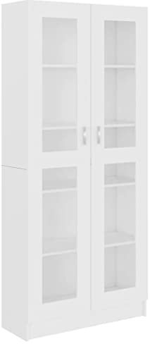 vidaXL Vitrinenschrank Bücherschrank Aktenschrank Büroschrank Vitrine Schrank Bücherregal Standvitrine Weiß 82,5x30,5x185cm Holzwerkstoff