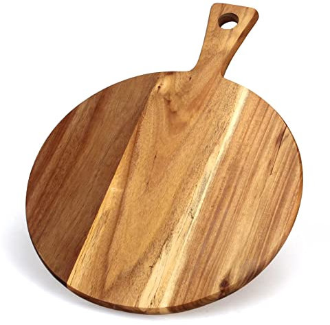 Acacia Wood Chopping Boards for Kitchen Wooden Cutting Board with Handle Round Charcuterie Cheese Boards Large Bamboo Chopping Board Pizza Meat Bread Serving Board Butcher Block Grazing Carving Board