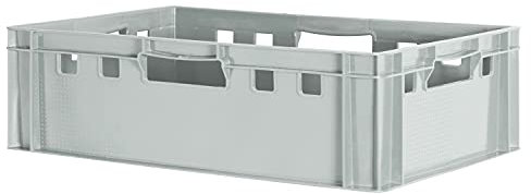 1 Stück E2 Fleischkiste Kiste Eurobox Lebensmittelecht Metzgerkiste Box Aufbewahrungsbox Kunststoff Wanne Plastik Stapelbar Lagerkiste 60 x 40 Grau Kingpower