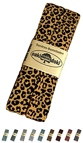 Sandras-Bastelladen Oaki Doki Schrägband/Einfassband Tricot de Luxe Jersey gefalzt 3m x 20mm 3006-Leopard Ocker
