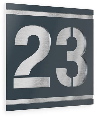 Graviers Design Numero civico personalizzabile in vetro acrilico + acciaio inox V2A 120 x 120 mm Antracite, Resistente alle intemperie, Antiruggine, Targa per porta d’ingresso, Made in Germany