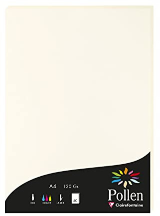 Clairefontaine 56000C - Astuccio da 50 fogli - Formato A4 (21x29,7cm) - 120g/m² - Colore Bianco naturale -Biglietti d'Inviti eventi e corrispondenza - Gamma Pollen - Carta Premium