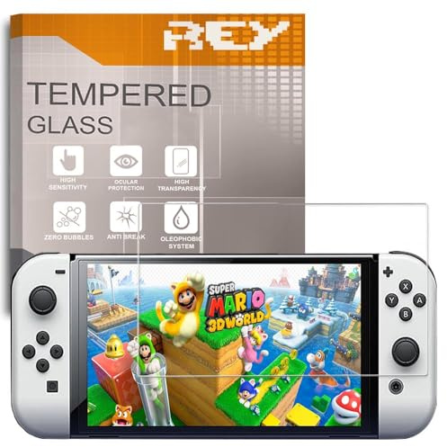 REY Bildschirmschutz aus gehärtetem Glas für Nintendo Switch OLED, Schutzfolie, Displayschutzfolie 9H+ Härte, Anti-Kratzen-Öl-Bläschen
