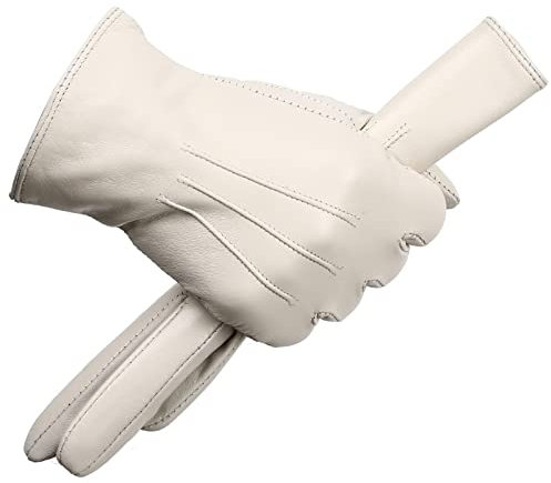 NJHGJ Damen Handschuhe Schaffell Damenhandschuhe Fahren Warme Damen Lederhandschuhe Weich Bequeme Damen Winterhandschuhe Beige 8.5