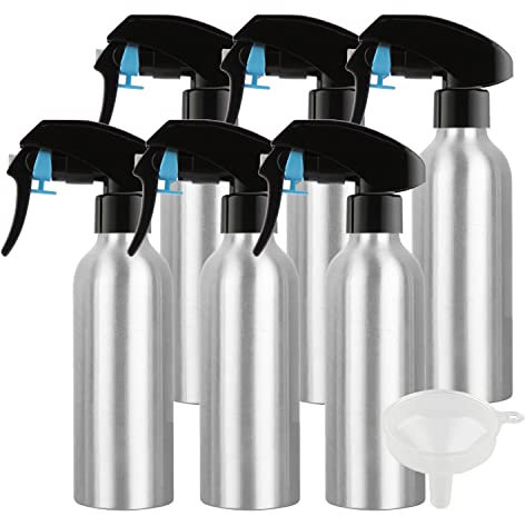 ZEOABSY 6 Pezzi 200 ml Bottiglie Spray Argento Vuote in Alluminio con Pompa Nera Fine Nebbia Flacone Spray per Giardinaggio, Piante, Fiori, Parrucchiere, Cosmetico, Viaggiare