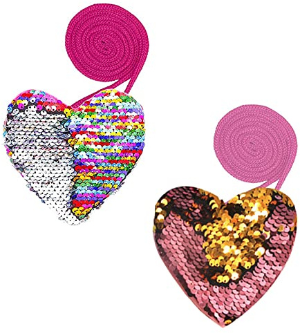 TUKNN Portamonete Bambino, Borsa con Paillettes Bambina, Mini Borsa con Paillettes, Portafoglio Portamonete per Bambina, Portafoglio Bambina Glitter per Donna Regalo Festa Compleanno, 2 Pezzi
