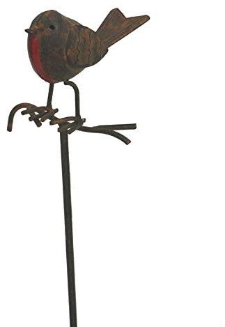 MAISONICA Metal Robin Redbreast on Stake Distressed Lifelike Beautiful Garden Ornament Gift