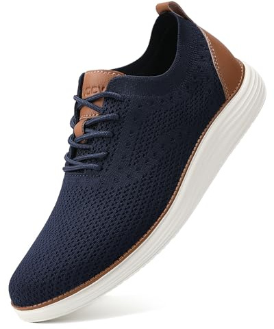 VILOCY Zapatillas de Vestir de Malla de los Hombres Oxfords Zapatos Casuales de Negocios, Azul Oscuro, 45 EU