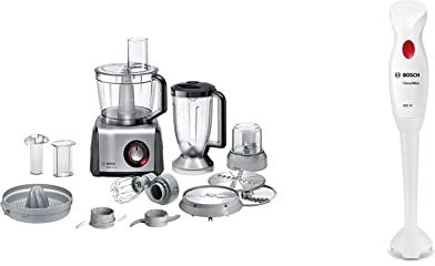Bosch Elettrodomestici Robot da Cucina Multifunzione Compatto 1250 W, Ciotola 3,9 L con Accessori Per Tagliare + Bosch Elettrodomestici MSM14000 CleverMixx Frullatore ad Immersione, 400 W, 50 Decibel
