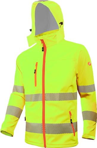 ACE Neon Lite Giacca ad alta visibilità - giacca softshell di segnalazione con catarifrangenti e cappuccio staccabile - EN ISO 20471 - Giallo - 3XL