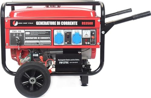 Generatore di Corrente 3000W Benzina 4 tempi con 2 prese 230V con Avviamento Automatico a Chiave e Batteria Portatile con Ruote