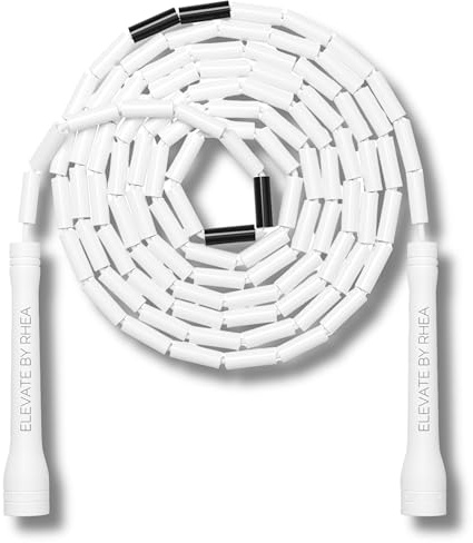 Elevate Beaded Jump Rope - Professional Jump Rope with an Adjustable Length up to max. 3 mt, thickness 3 mm poly cord/8mm including beads, peso 0,1 kg. (Black/White)