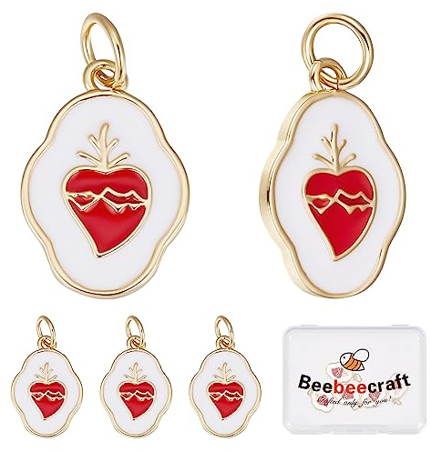 Beebeecraft 6 pièces Breloques en Forme de Cœur en Émail 18K en Laiton Plaqué Or Ovale Irrégulier avec Pendentif en Forme de Cœur Sacré Breloques avec Anneaux pour Collier à Faire