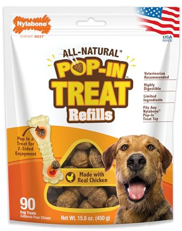 Nylabone Pop-in Treat-Toy Refill Chews, All-Natural Dog Treats for Treat Dispensing Toys, Chicken Flavor, 90 Count