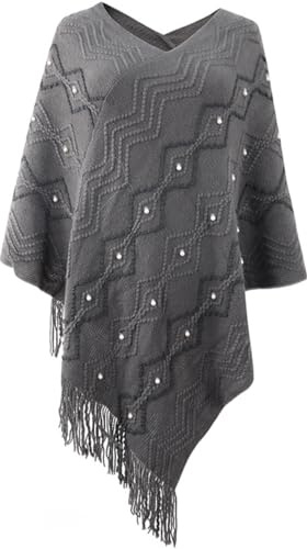 Poncho Maglione Donna Mantella Scialle Pullover Perle Poncho con Frange Moda Maglia Grossa Poncho Irregular Moda Giovane Top Scialle Cappotto Autunno Inverno