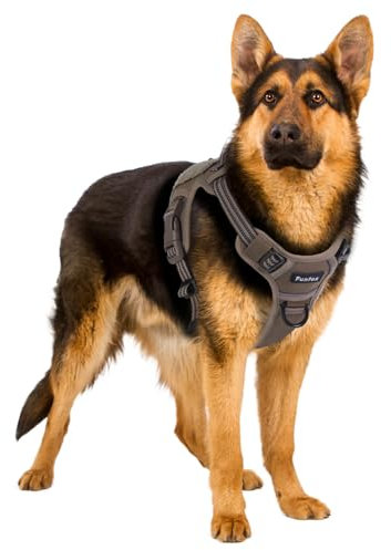 Funfox Hundegeschirr für Große Hunde, No Pull, Taktisch, Braun, L